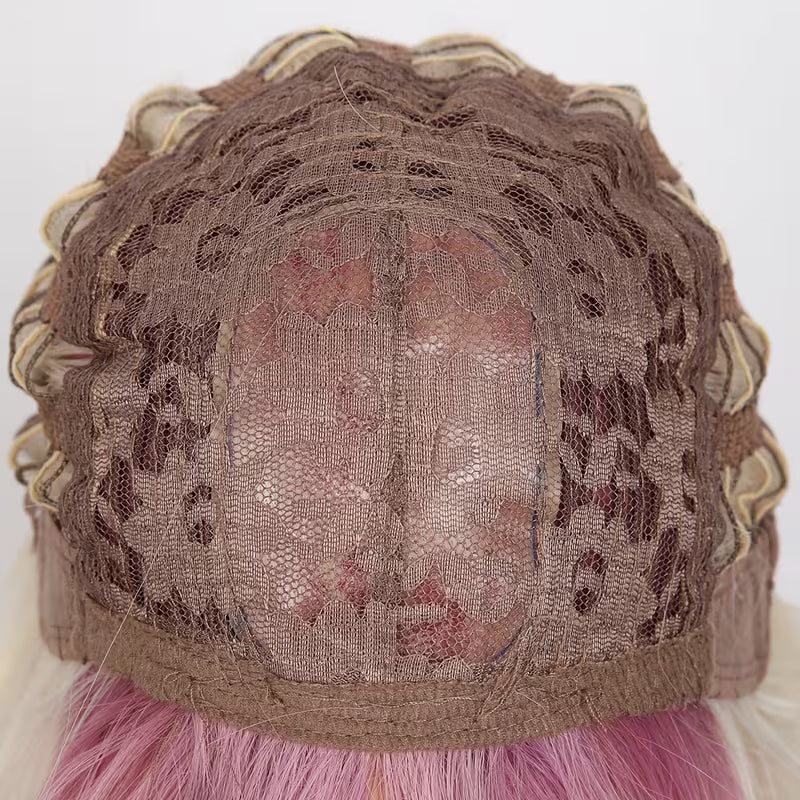 Peluca rosa degradado de 65 cm con flequillo y ondulado largo