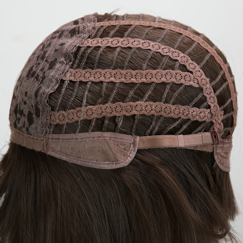 Peluca corta estilo bob, 12 pulgadas (30 cm), color marrón, con flequillo y liso