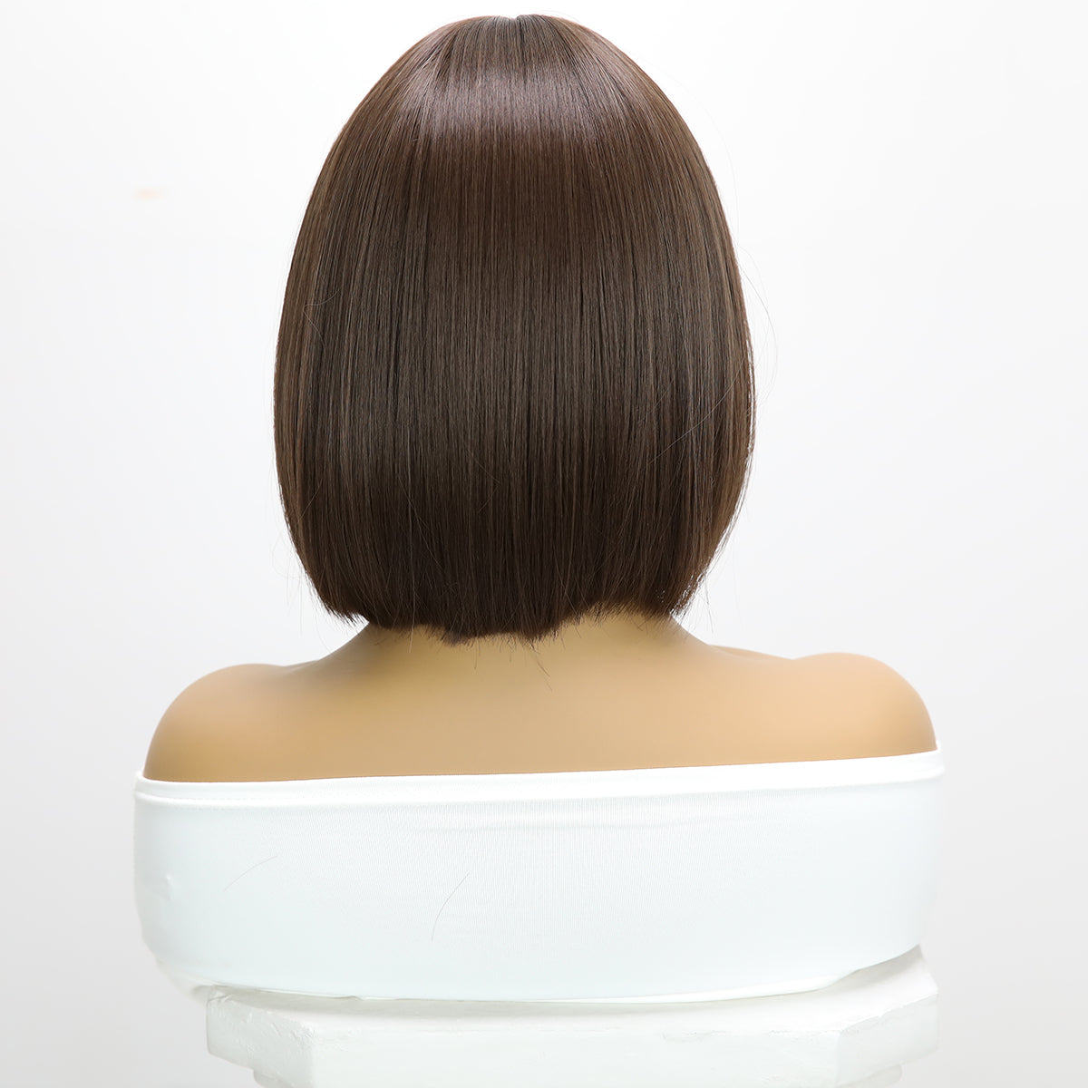 Peluca corta estilo bob, 12 pulgadas (30 cm), color marrón, con flequillo y liso