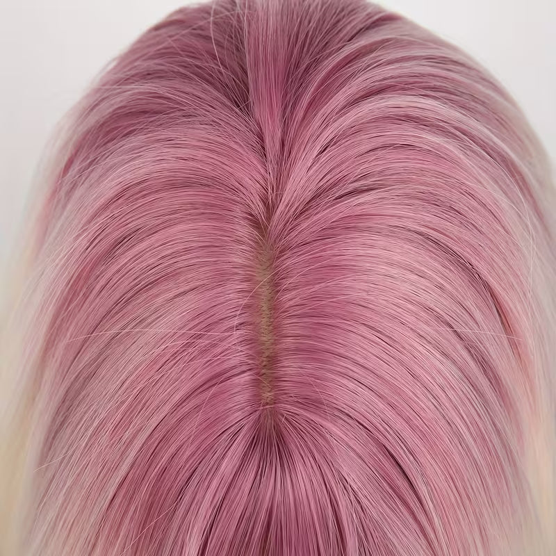 Peluca rosa degradado de 65 cm con flequillo y ondulado largo