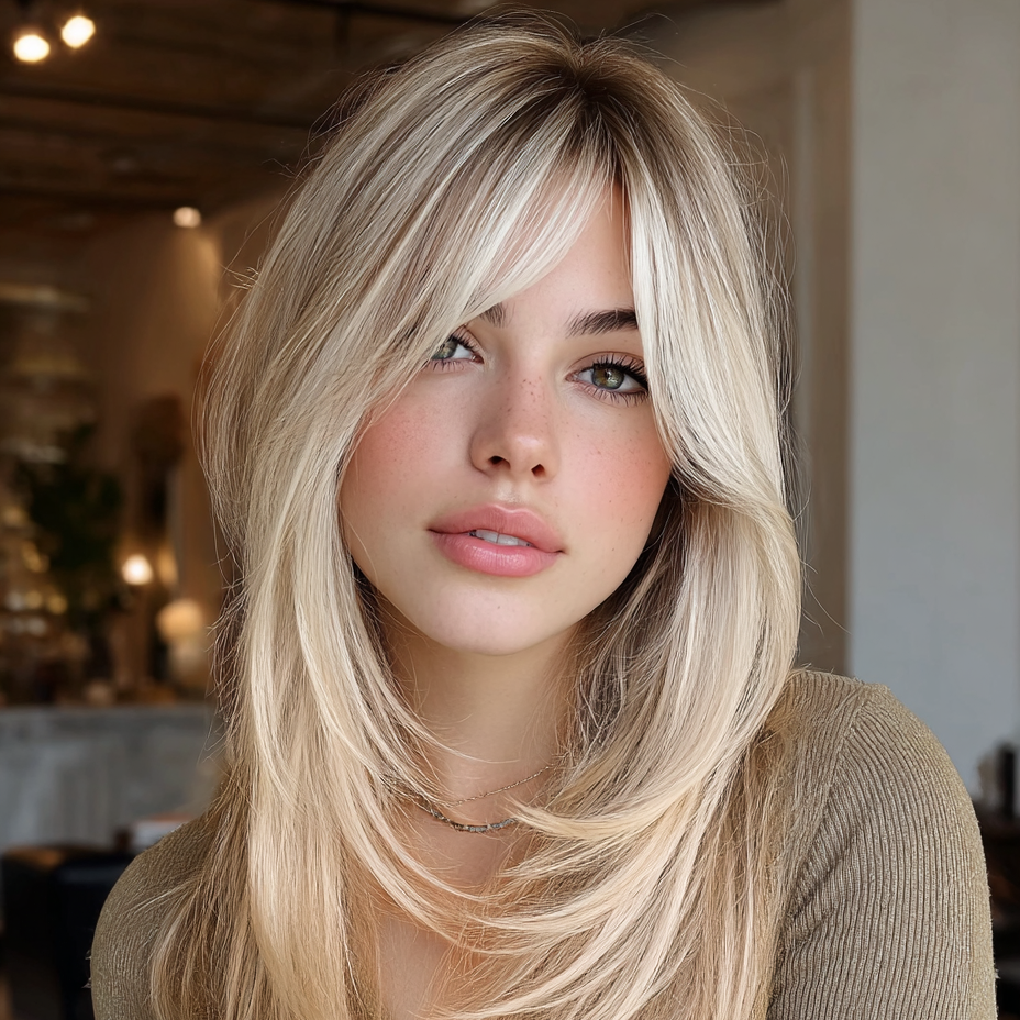 Peluca rubia degradado en capas de 20 pulgadas (50 cm) con flequillo estilo cortina